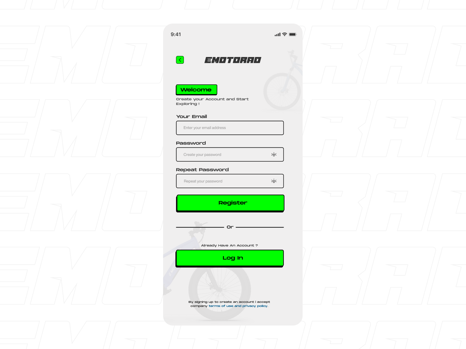 create account app ui design