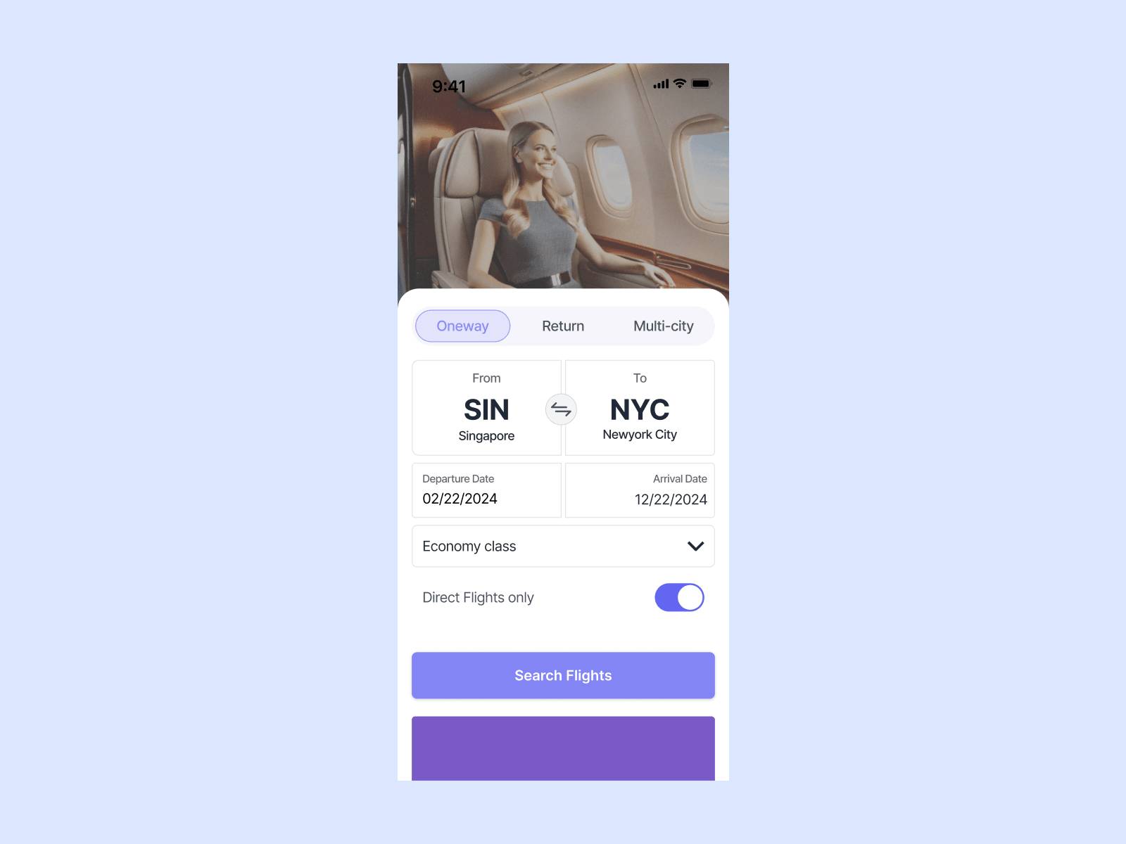 Flight booking page