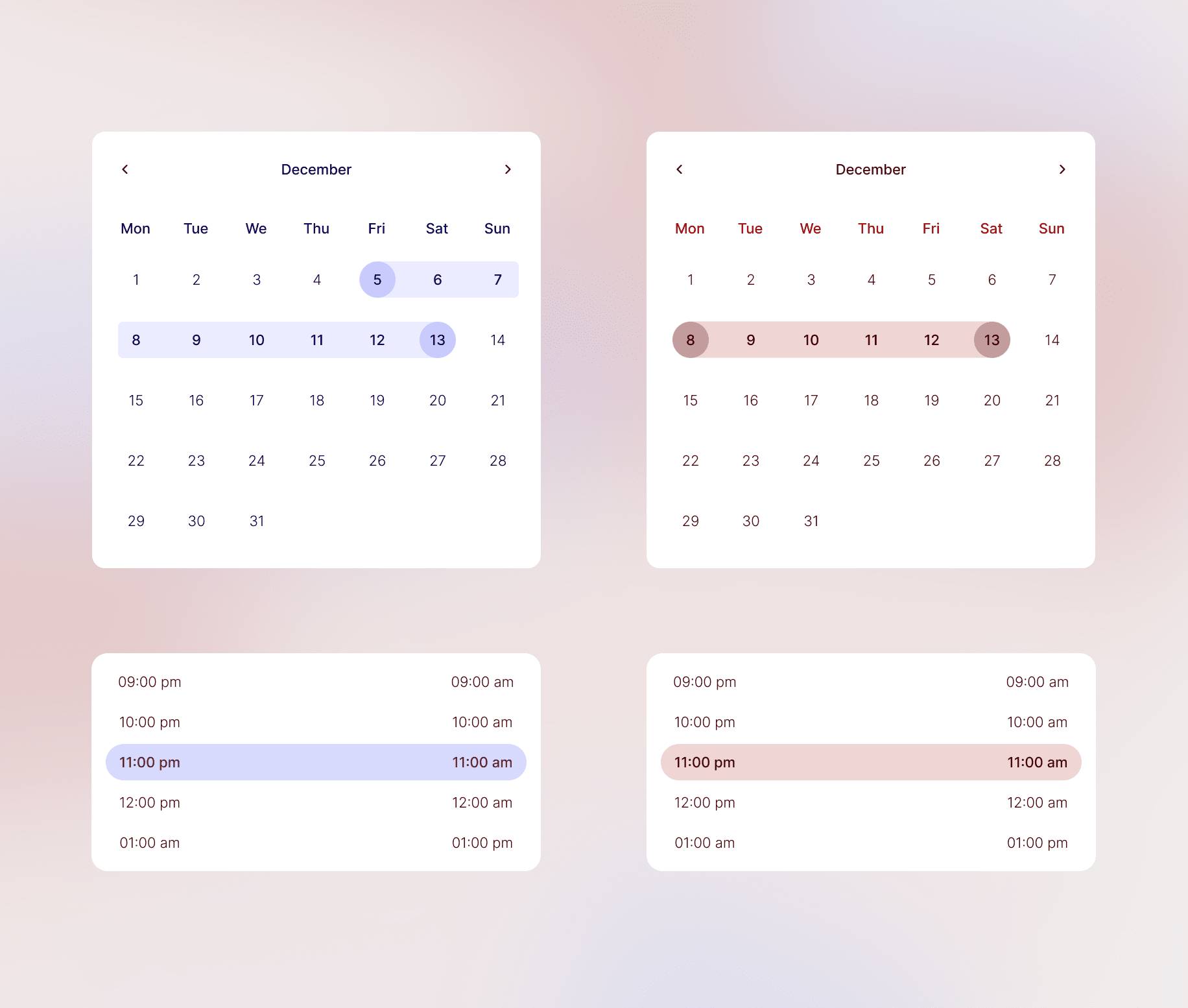 Calendar & Time Picker UI